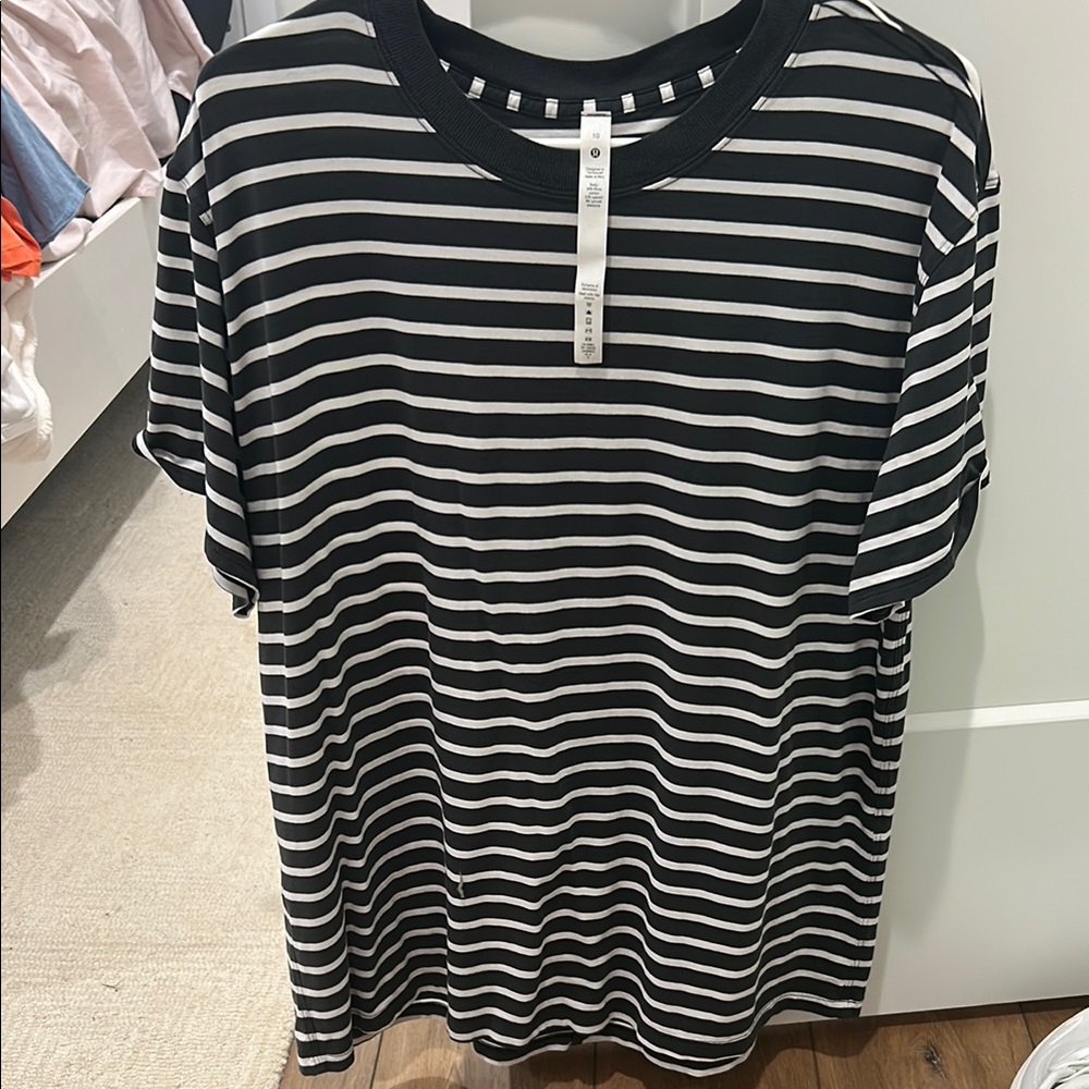 lululemon athletica Black and White Striped Short Sleeve Tee